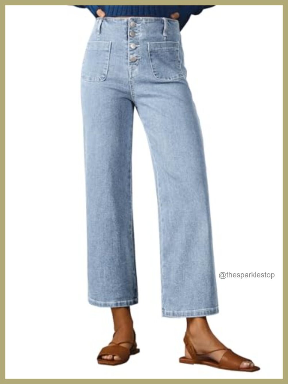 Wide Leg Jeans High Waisted Button Fly Pockets Casual